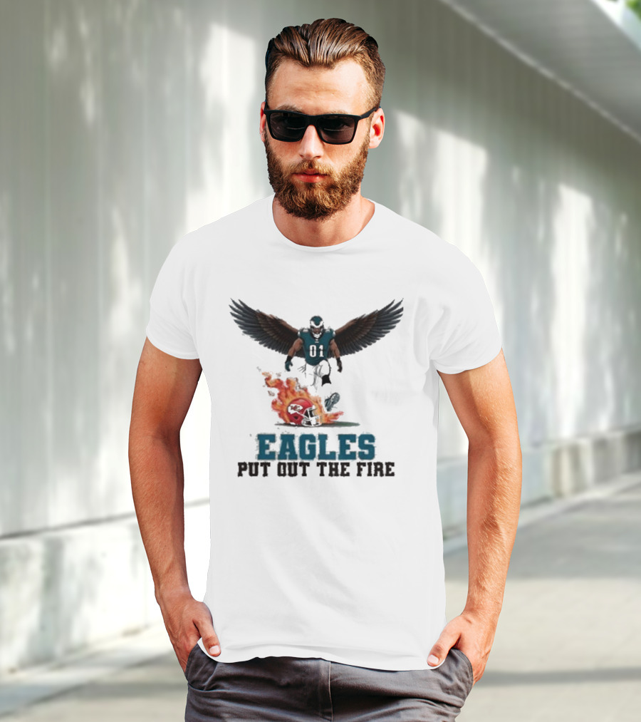 Eagles 01 Player Crushes Flaming Helmet T-Shirt