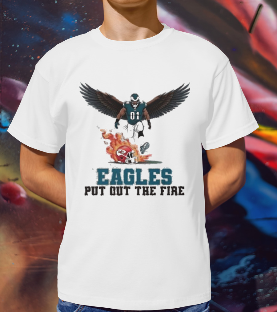 Eagles 01 Player Crushes Flaming Helmet T-Shirt