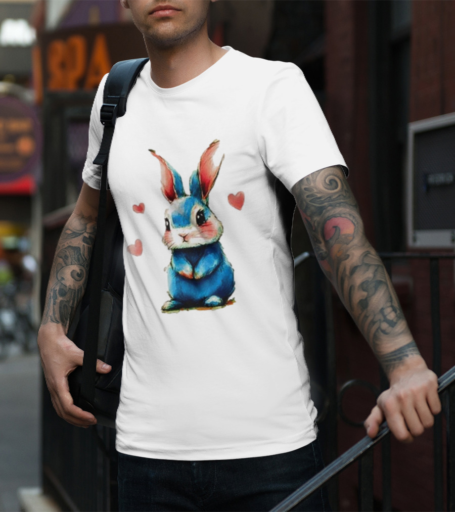 Everybody Knows That I’m Out Of Place Cute Blue Bunny With Hearts T-Shirt