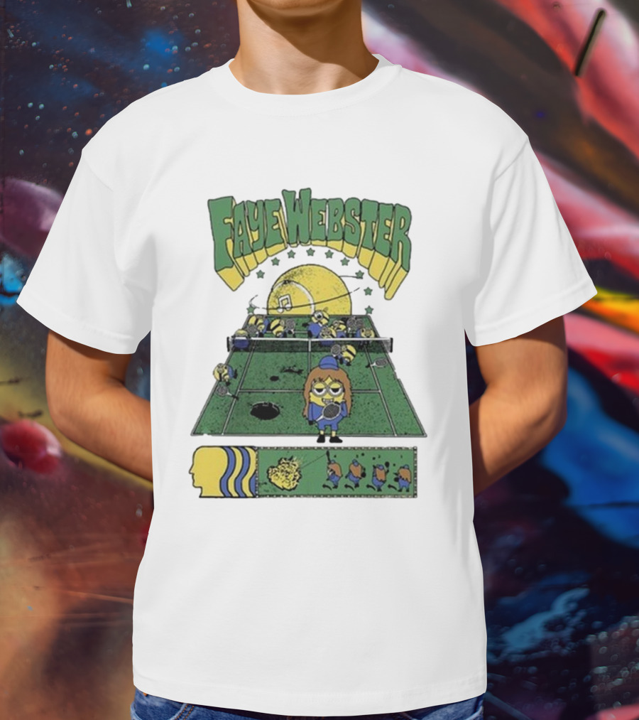 Faye Webster Brain Dead Tennis Court Scene With Yellow Characters And Sports Imagery T-Shirt