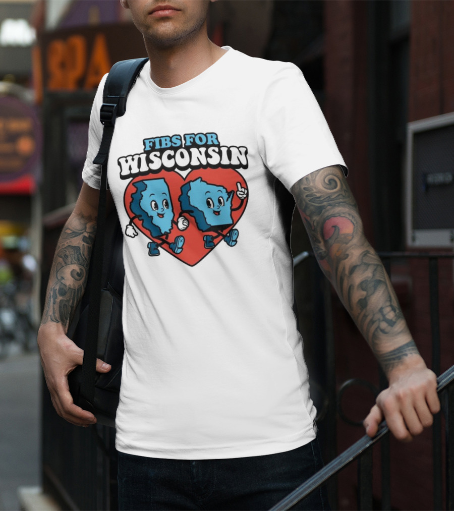 FIBS For Wisconsin Love Heart Walking Cartoon Maps T-Shirt