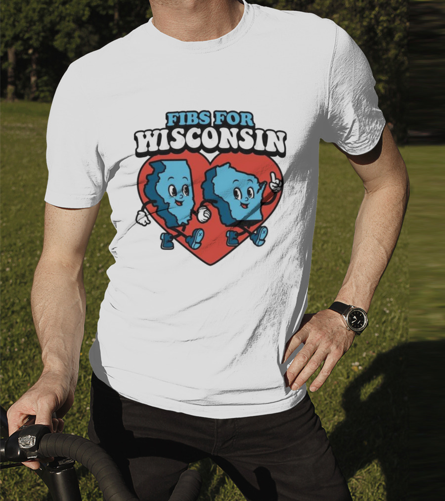 FIBS For Wisconsin Love Heart Walking Cartoon Maps T-Shirt