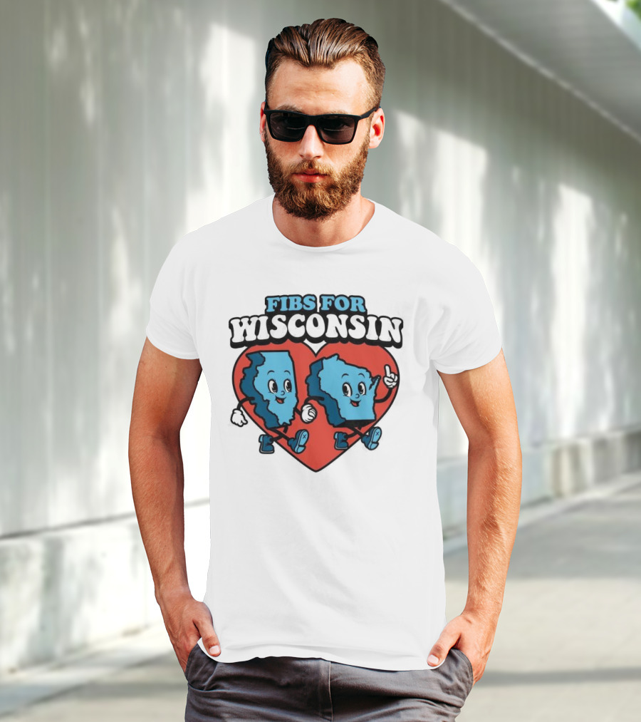 FIBS For Wisconsin Love Heart Walking Cartoon Maps T-Shirt