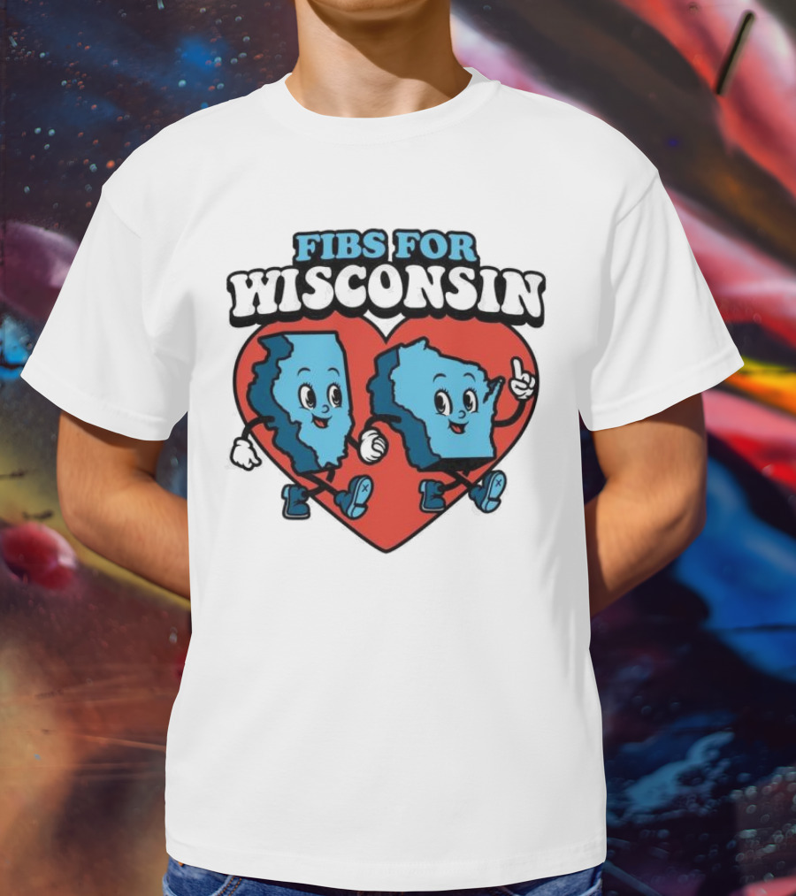 FIBS For Wisconsin Love Heart Walking Cartoon Maps T-Shirt