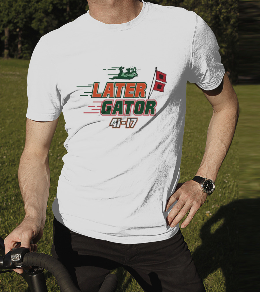 Florida Gators Later Gator 41-17 Speedy Alligator And Racing Flag T-Shirt
