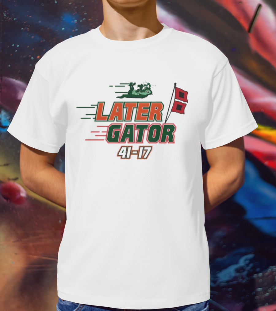 Florida Gators Later Gator 41-17 Speedy Alligator And Racing Flag T-Shirt