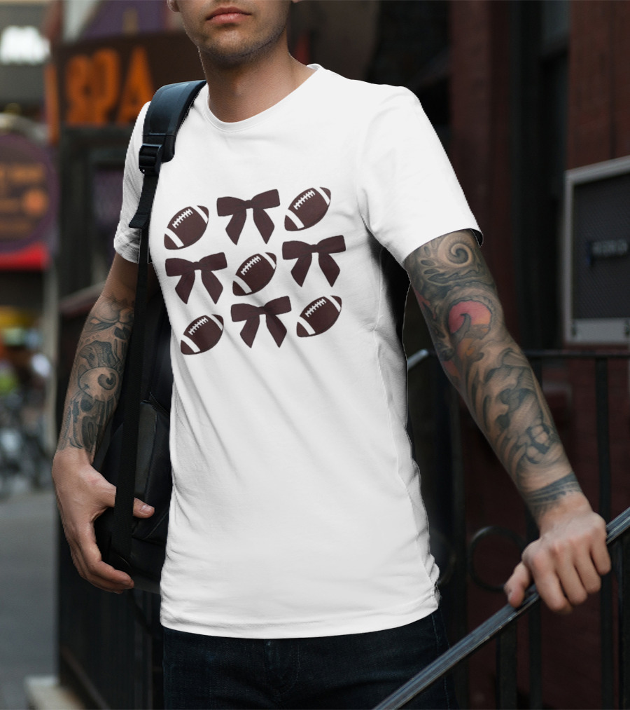 Footballs And Bows Pattern Sports Fashion T-Shirt