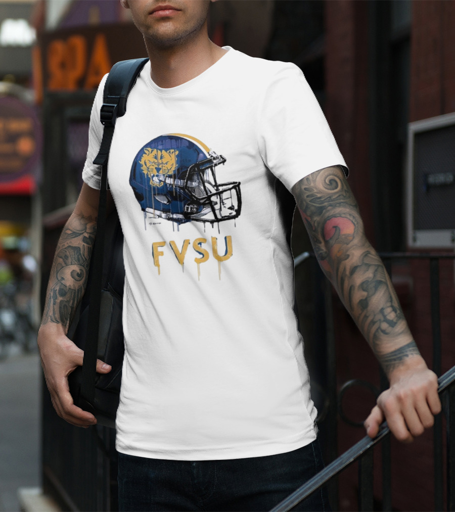 FVSU Wildcats Dripping Helmet Football T-Shirt