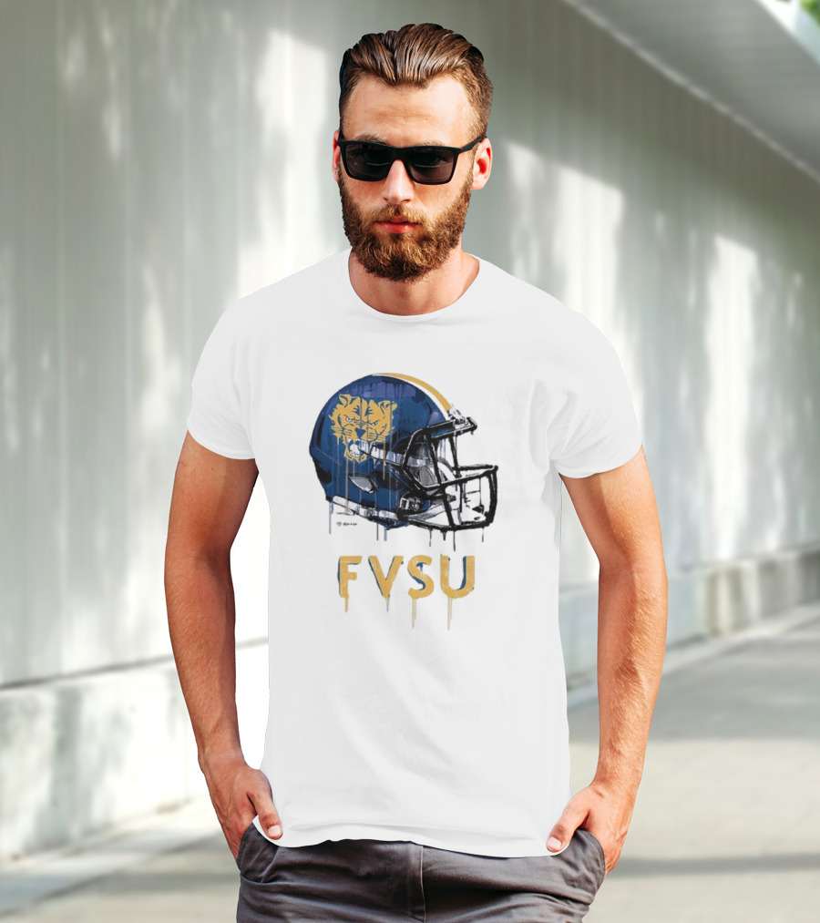 FVSU Wildcats Dripping Helmet Football T-Shirt