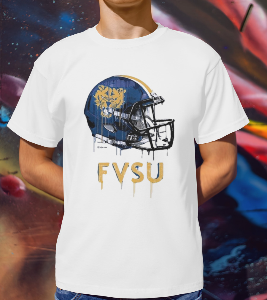 FVSU Wildcats Dripping Helmet Football T-Shirt