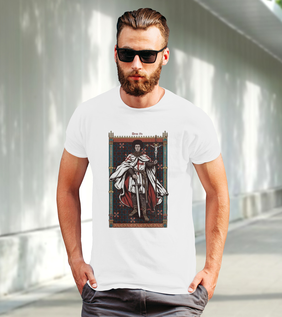 Fr Robinson Crusader Knight Medieval Tapestry Sporting Sword And Cross T-Shirt