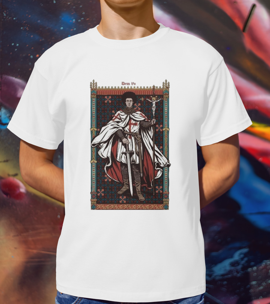 Fr Robinson Crusader Knight Medieval Tapestry Sporting Sword And Cross T-Shirt