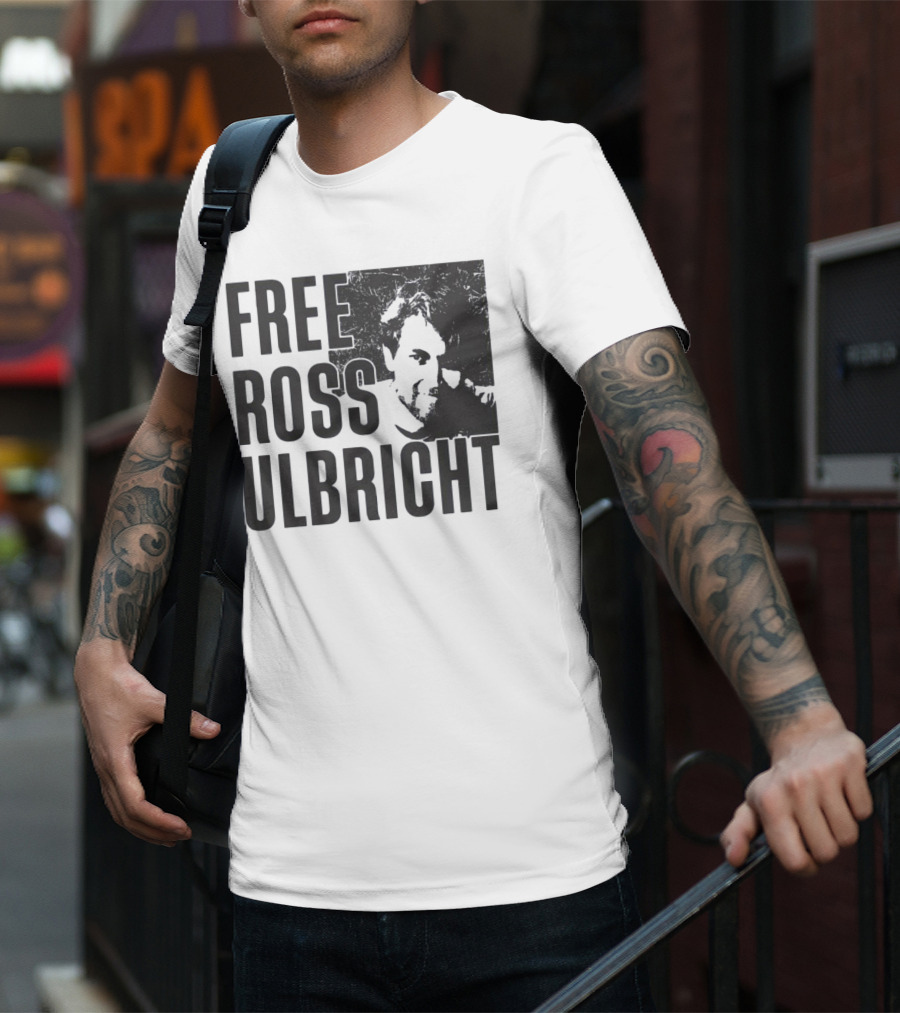 Free Ross Ulbricht Text With Distressed Face Graphic T-Shirt