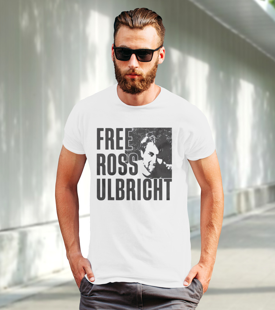 Free Ross Ulbricht Text With Distressed Face Graphic T-Shirt