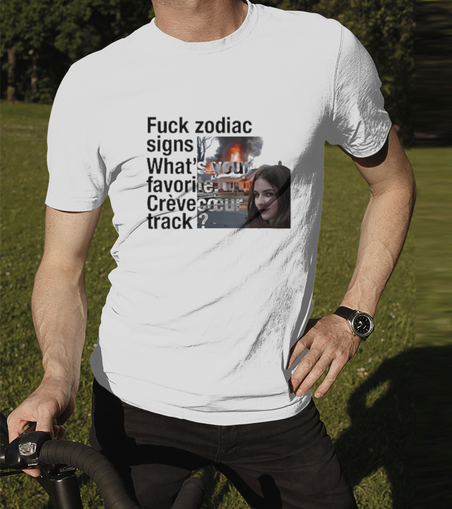 Crèvecoeur Track Favorite With Burning House Background And Girl Smirking T-Shirt