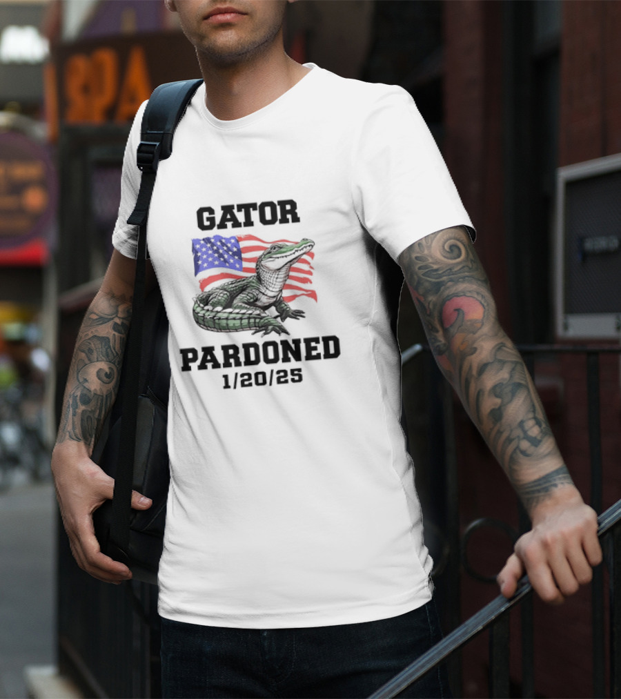Gator Pardoned 1 20 25 USA Flag American Alligator T-Shirt